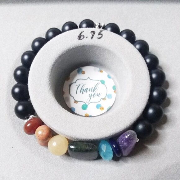 6.5" ~ Chakra Stretch Bracelet w. Jaspers, Unakite, Citrine, Agate, Shell +++ - Picture 3 of 8